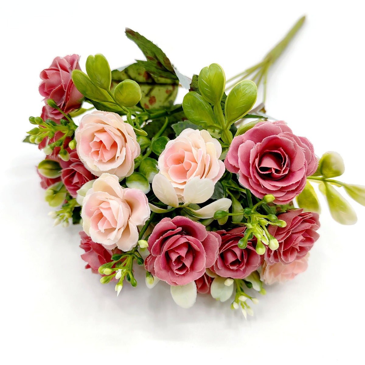 Künstliche Rose, Strauß mit 15 Blüten, 30 cm hoch, Seidenstoff, für Hochzeiten und Innendekoration