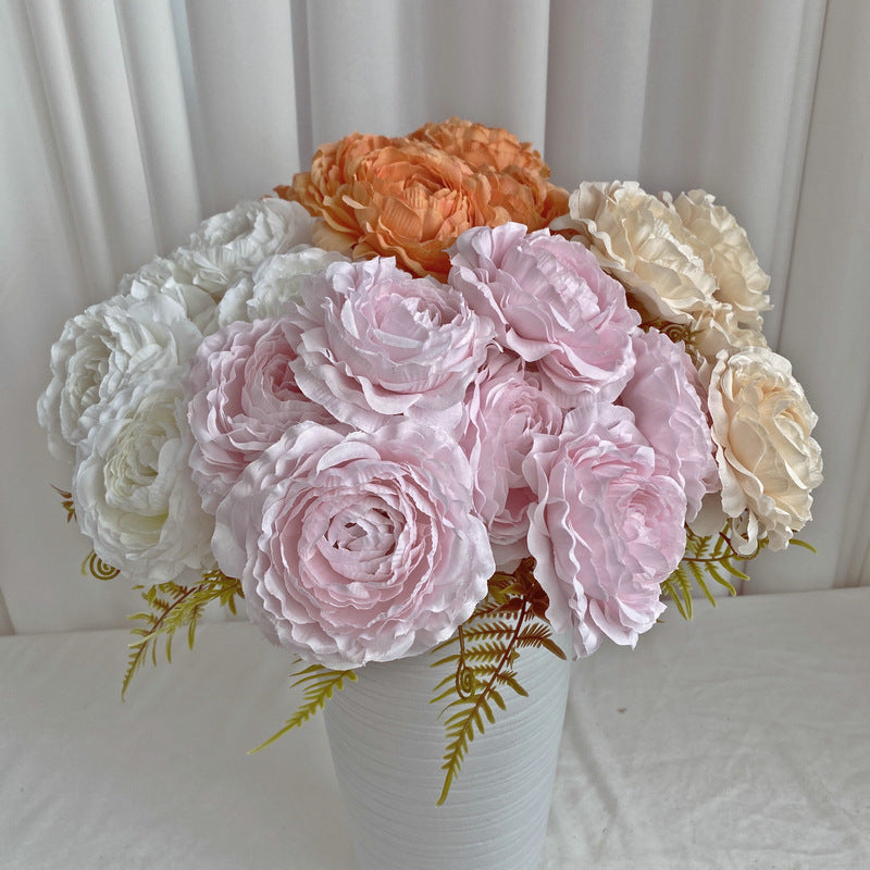 Künstliche Pfingstrosen-Strauß, 40 cm hoch mit 7 Blüten, aus Seidenstoff für Hochzeiten und Innendekoration