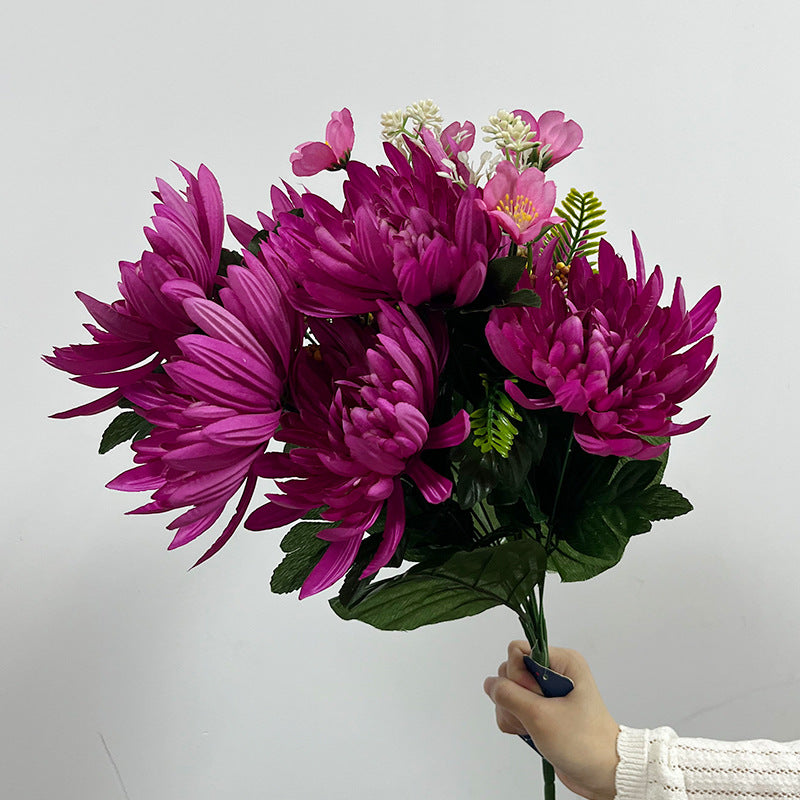Künstliche Chrysantheme, 52 cm hoher Seidenblumen-Busch für Festtagsdekoration, Hochzeit, Innenraum