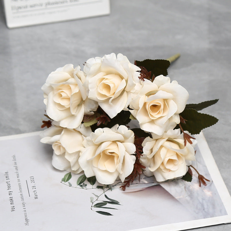 Künstliche Rosenstrauß mit 6 Blüten, 30 cm hoch, aus Seidenstoff, für Hochzeiten, Innendekoration und Gewerberäume