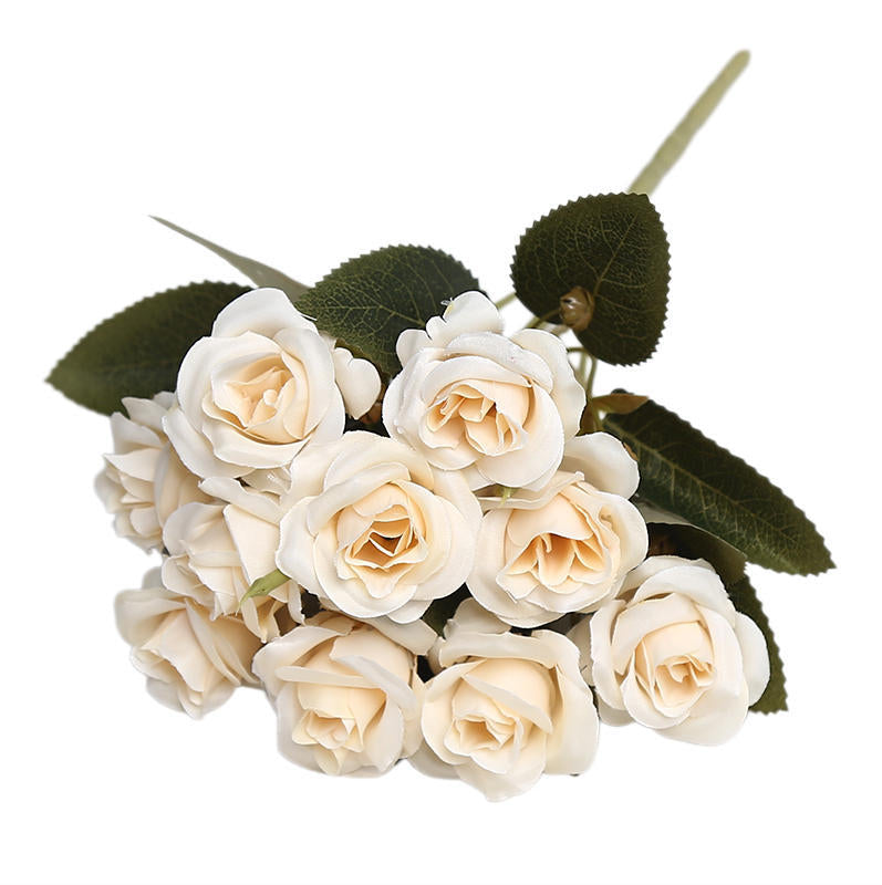 Künstliche Rosen Bouquet, 10 Blüten, 30 cm Höhe, Seidenstoff für Hochzeiten und Innendekoration