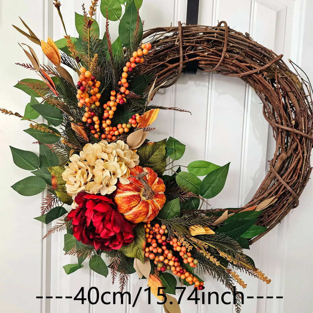 Herbstliche Hagebutten-Hortensien-Girlande, 40 cm, künstlich, rustikale Wanddekoration, Türbehang, Hochzeits- & Festdeko, Grabschmuck
