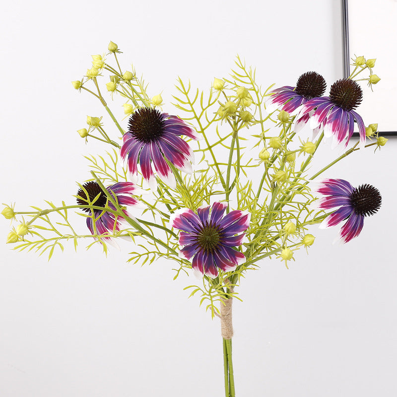 Künstlicher Sonnenhut Blumenstrauß, 4 Stiele mit 6 Blüten, Seidenstoff-Optik, für Hochzeit, Hotel, Schaufenster und Zuhause