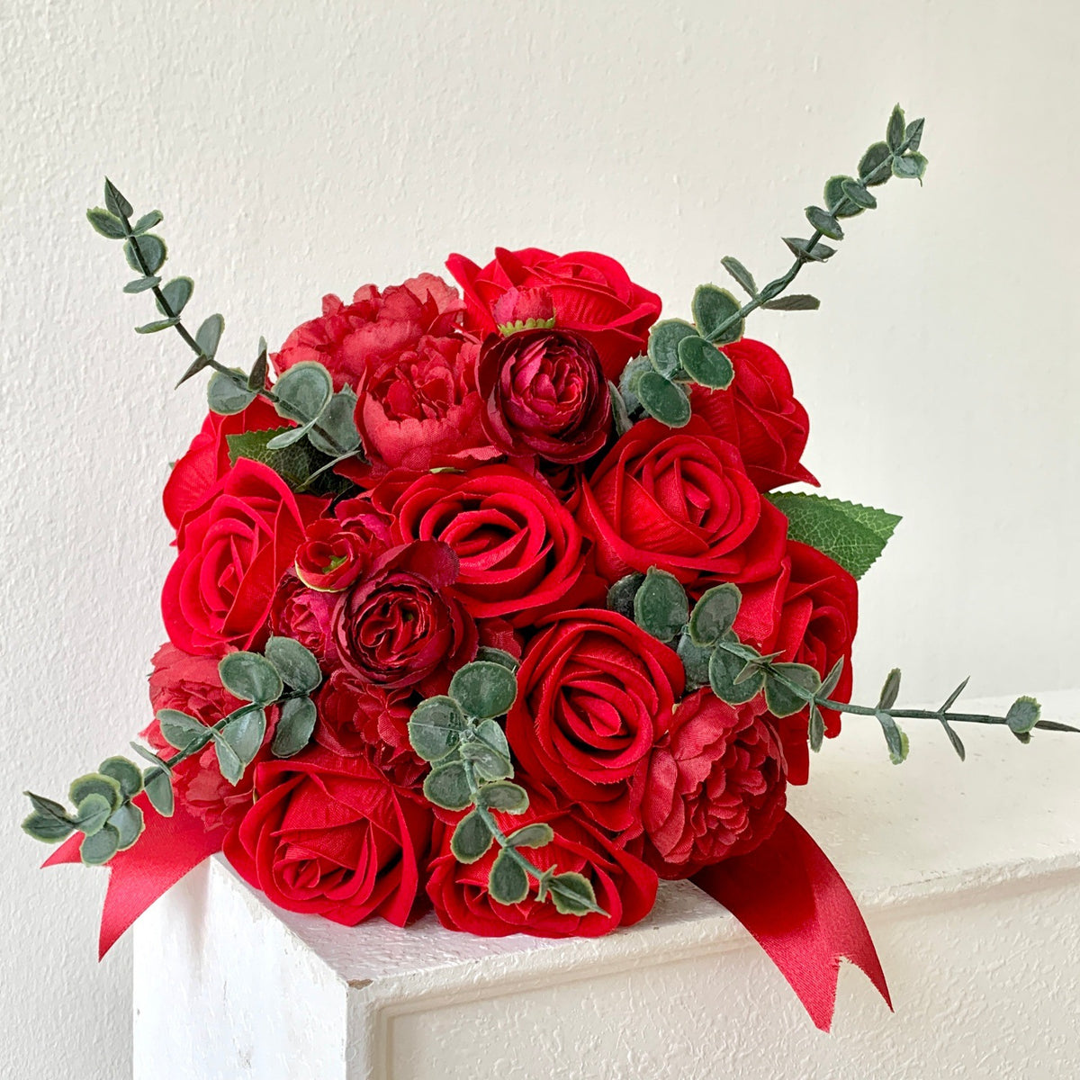 Hochzeits-Brautstrauß künstliche Rosen, 18 Blüten, 30 cm hoch, Seidenblumen für Innen- und Außenbereich