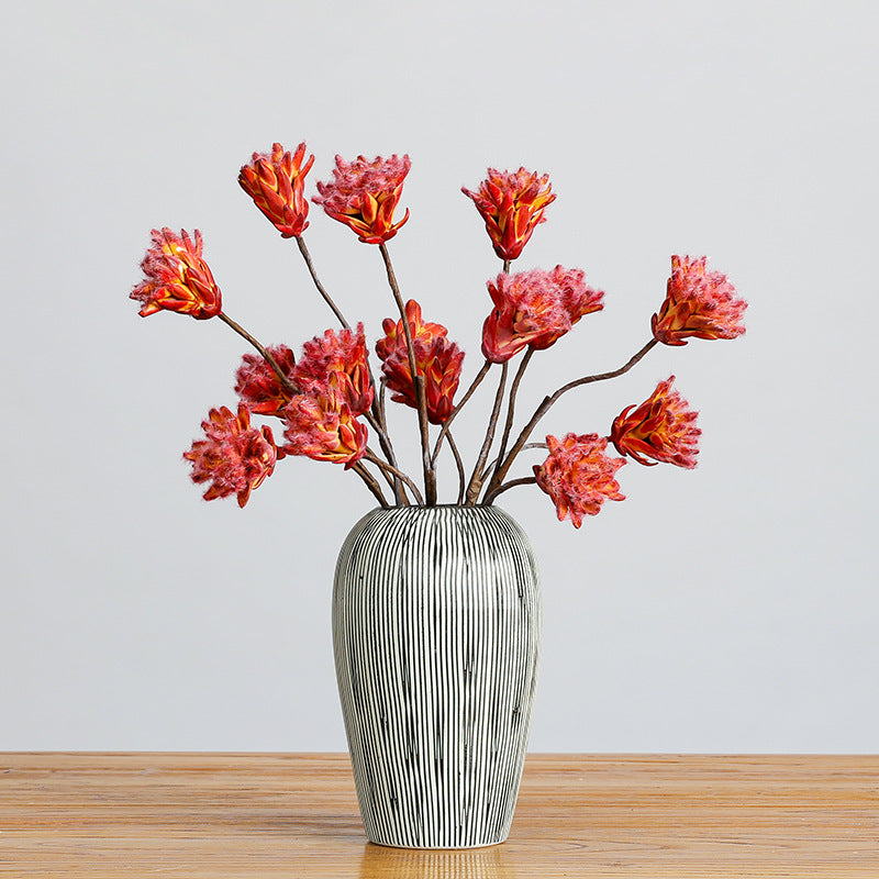 Künstliche Protea Blüte, einzelner Stiel mit 3 Blüten, 44 cm, getrocknete Blumen für rustikale und ländliche Dekoration