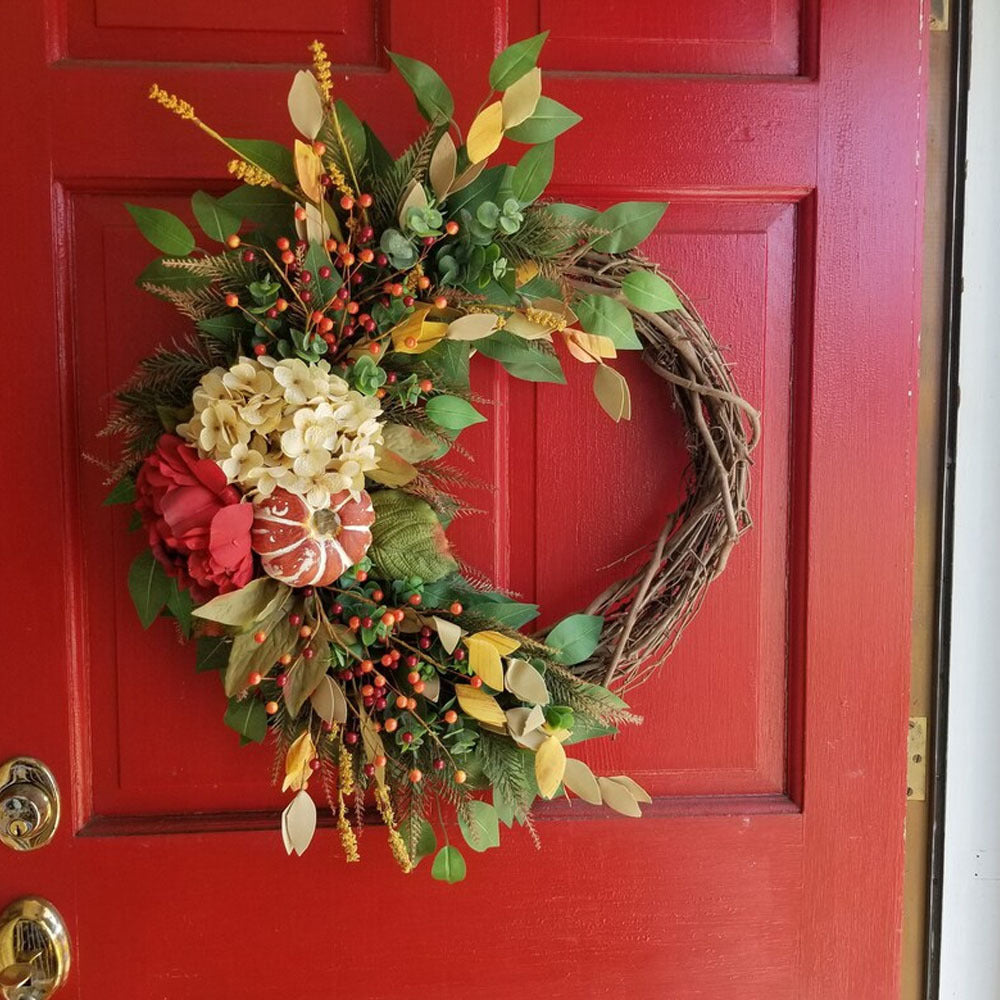 Herbstliche Hagebutten-Hortensien-Girlande, 40 cm, künstlich, rustikale Wanddekoration, Türbehang, Hochzeits- & Festdeko, Grabschmuck