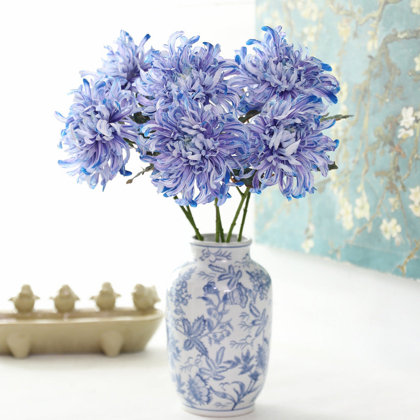 Künstliche Pfingstrosen-Chrysantheme, Einzelstiel mit 1 Blütenkopf, Kunstseide-Stoff, Stiel biegbar, für Hochzeit, Deko und Schaufenster
