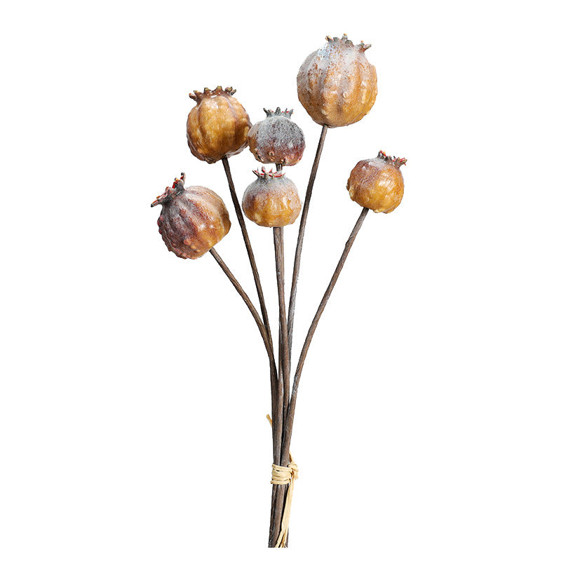 Künstlicher Mohnkapsel-Blumenstrauß, 6 Blüten, 27 cm hoch, aus Schaumstoff, für Innendekoration und Gewerberäume