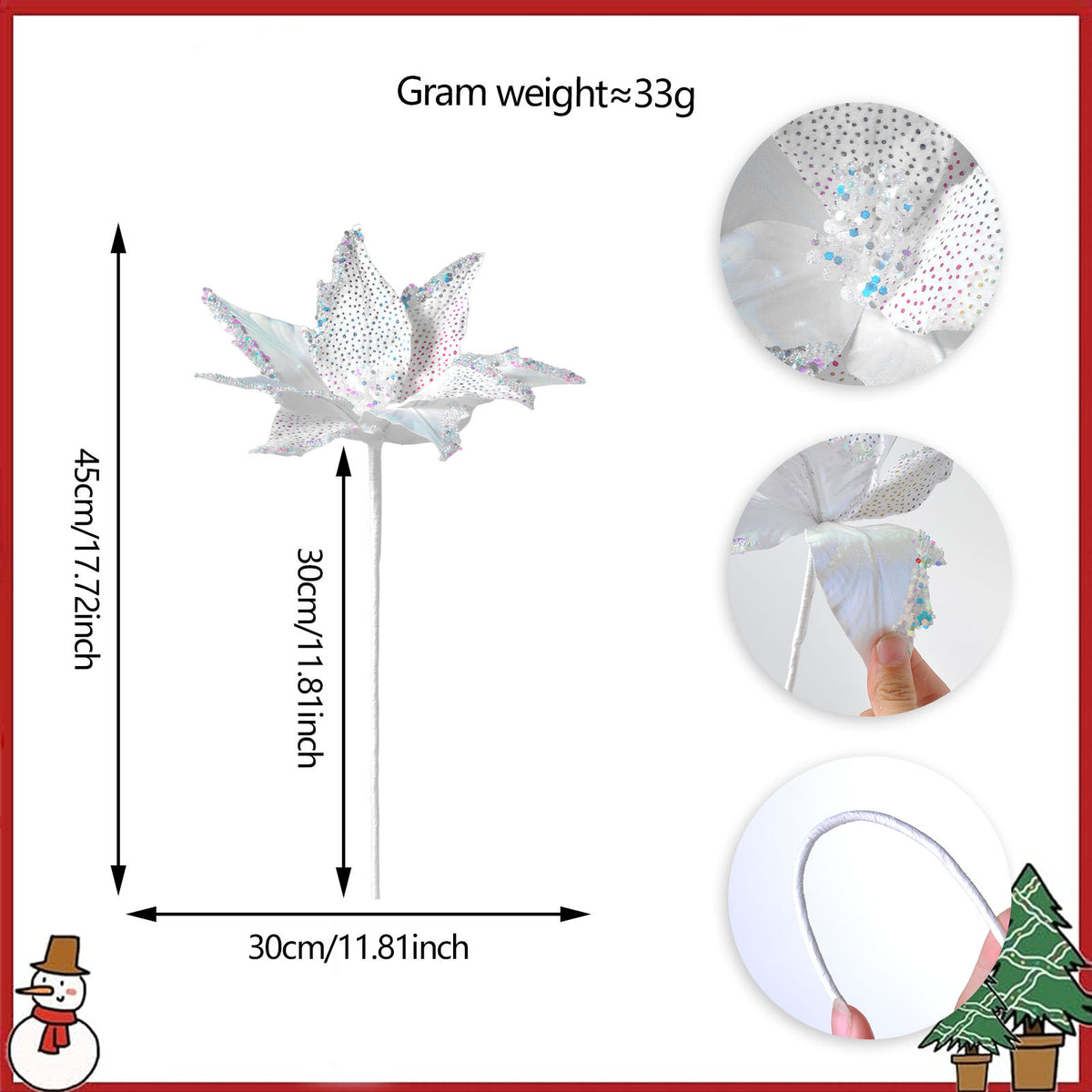 Künstliche Weihnachtsstern-Blüte aus Samtstoff, 28 cm hoch, einzelner Stiel für festliche Dekoration