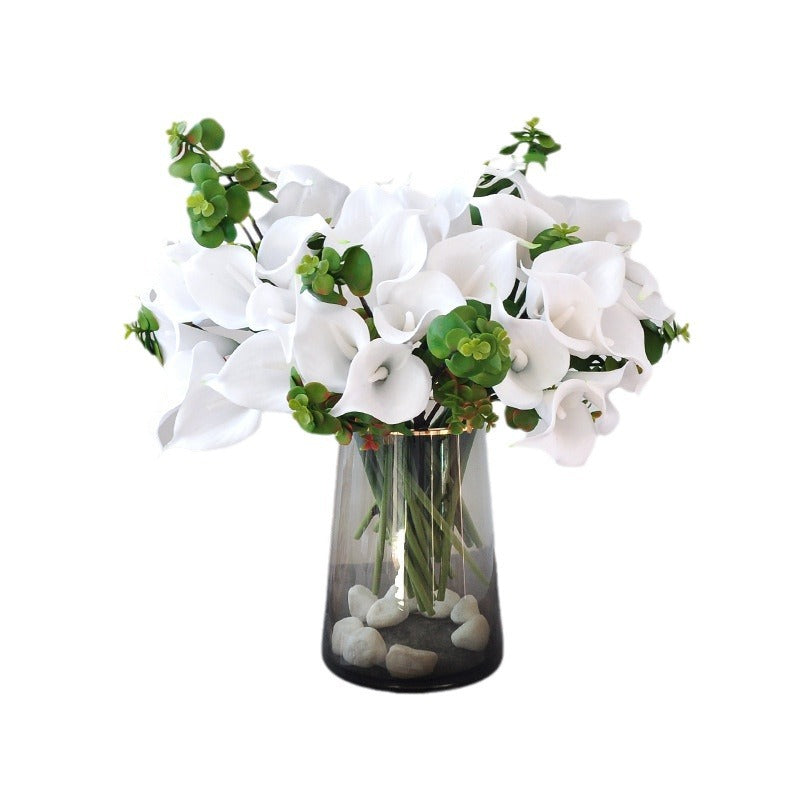 Künstliche Calla-Lilien Bouquet, 7 Blüten, 34 cm hoch, PU-Material, für Hochzeiten und Innendekoration
