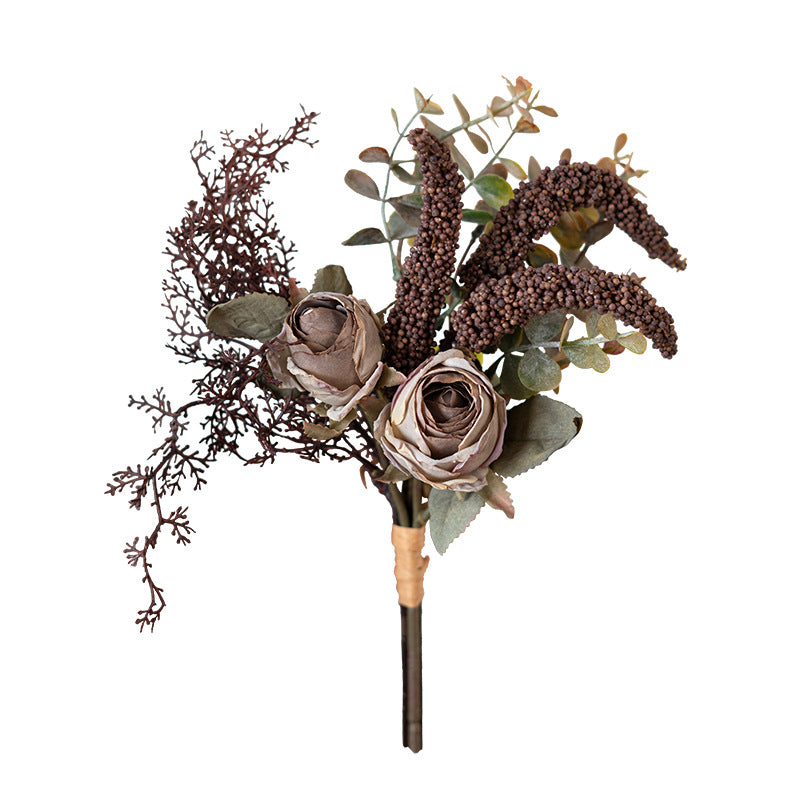 29 cm künstliche Rosen- und Eukalyptus-Blumenstrauß, modernes Bouquet für Hochzeit, Tischdeko und Wohnaccessoire