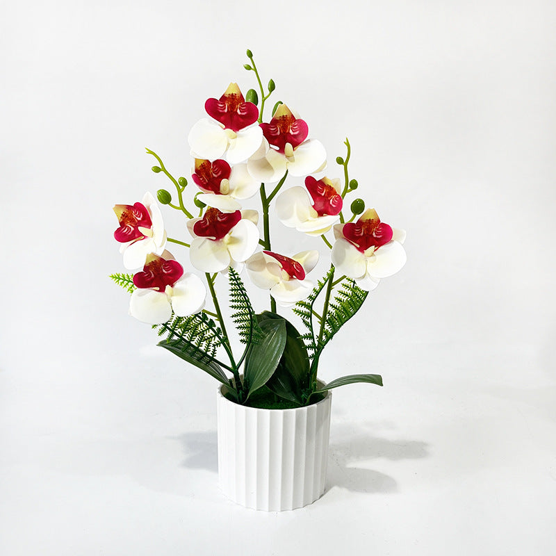 Künstlicher Orchideenstrauß mit 9 Blüten, 31,5 cm hoch inklusive Pflanzgefäß, für Hochzeiten, Innenräume und Dekoration