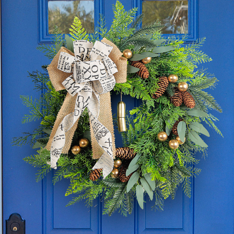 Weihnachtskranz mit Tannenzapfen und Glöckchen, 45 cm Durchmesser, rustikale Türdekoration, festliche Weihnachtsdekoration