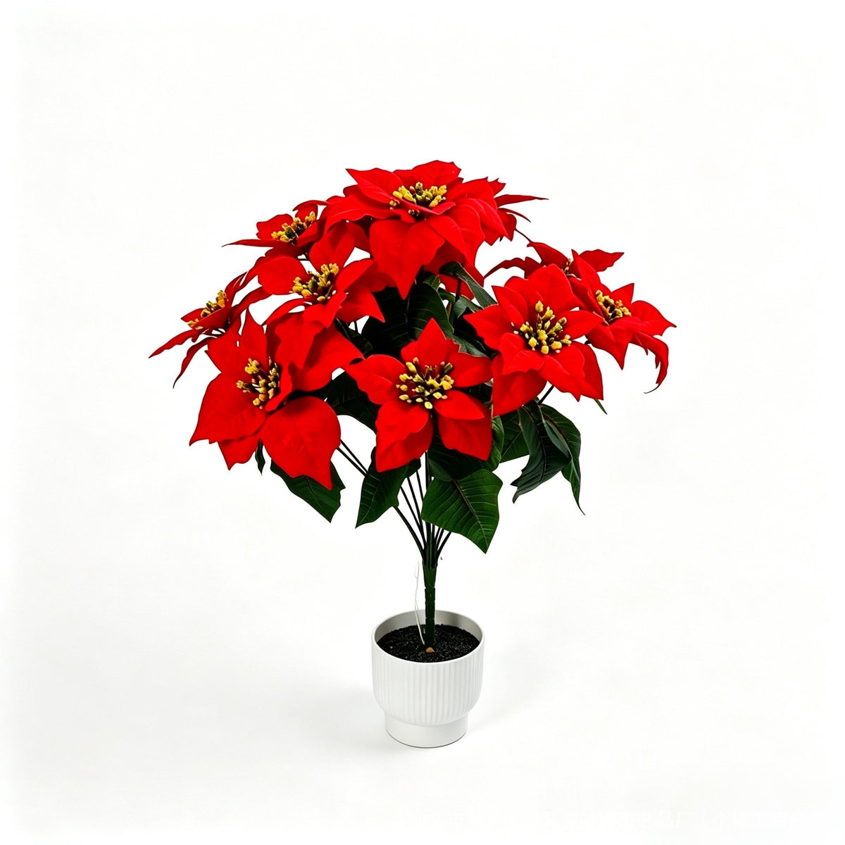 12-Blüten Kunstblumenstrauß, Weihnachtsstern, 50 cm, Seidenstoff