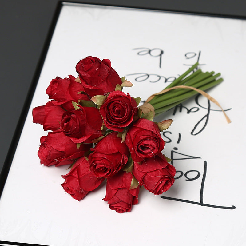 Künstlicher Rosenstrauß mit 12 Blüten, 25 cm hoch, Seidenstoff, für Hochzeit, Dekoration, Innenraum