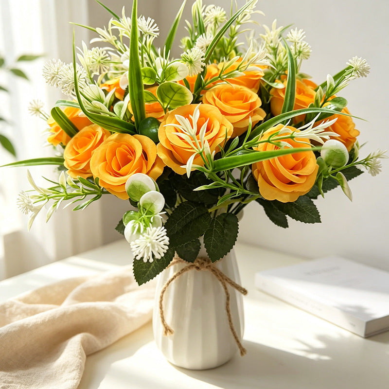 Künstlicher Rosenstrauß mit 18 Blüten, 40 cm, modern-ländlich, für Hochzeit, Dekoration, Büro, Hotel