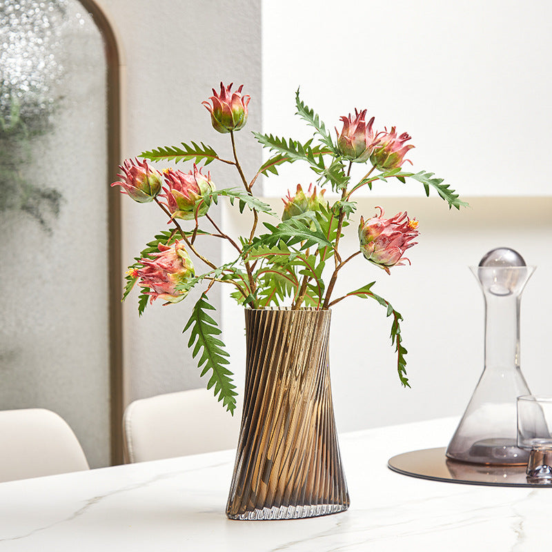 Kunstpflanze Distel, 2 Blütenköpfe, 30 cm Höhe, für Innendekoration, Hotel, Büro