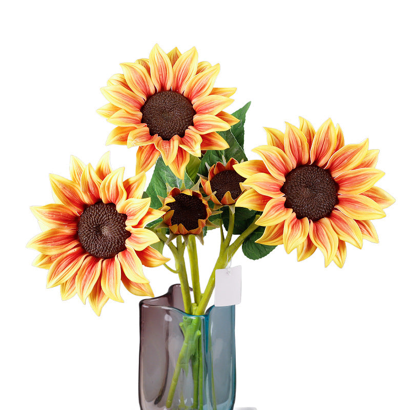 Künstliche Sonnenblume, 1 Stängel mit 2 Blüten, 65 cm hoch, Seidenstoff, für Hochzeit, Dekoration, Innenbereich