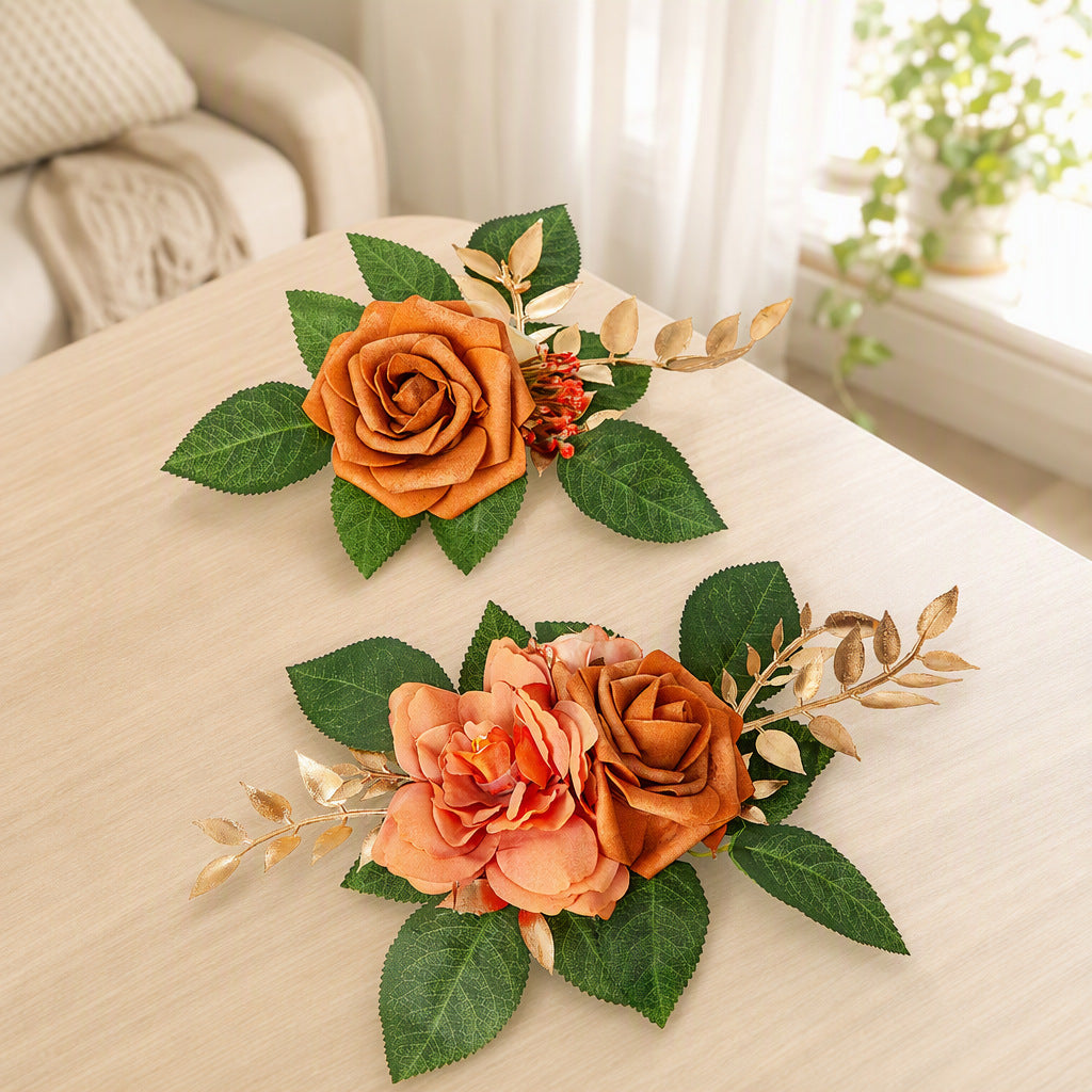 Künstliche Rosen, 3 Blüten, 24 cm, retro Design, Kunststoff, Hochzeits- und Schaufensterdekoration