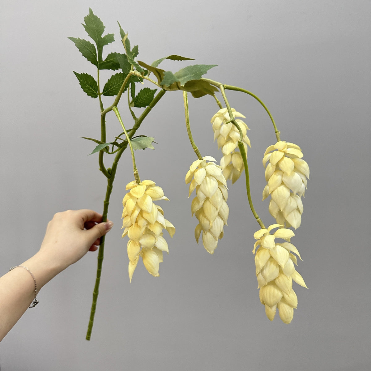 Künstliche Hopfenblüte, einzelner Stiel mit 5 Blüten, 50 cm Höhe, PU-Material, für Hochzeiten und Dekoration