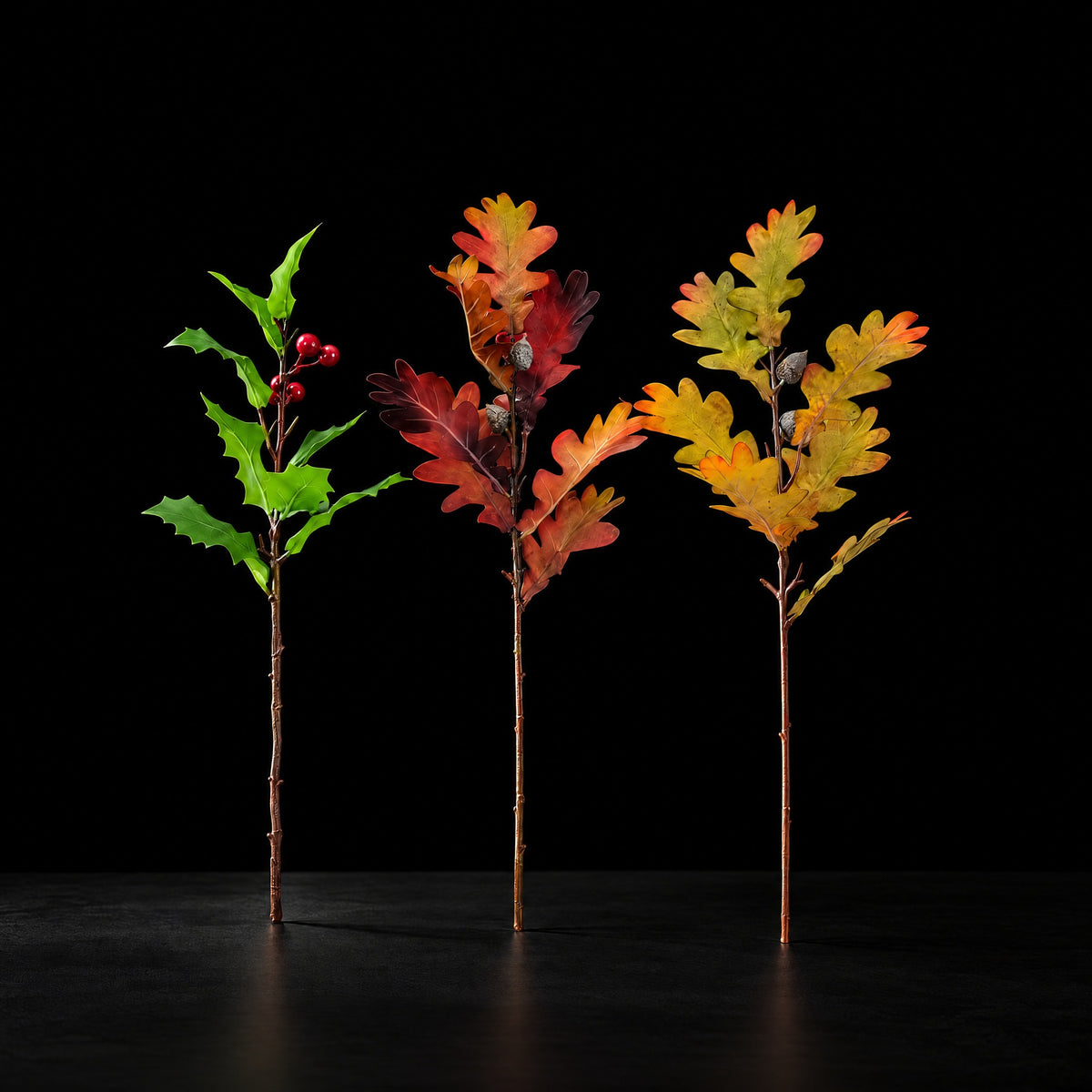Künstlicher Gummibaum-Zweig, Eichenlaub-Optik, Herbstfarben, 50 cm, Seidenblumen-Stoff, für Hochzeit, Deko und Schaufenster