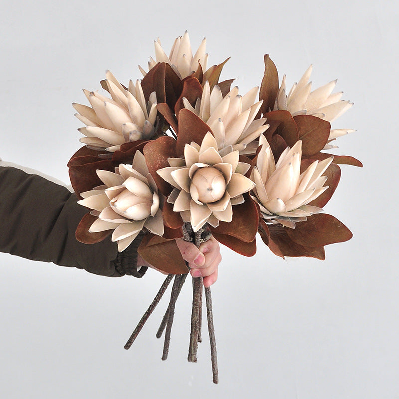 Künstliche Protea-Blüte, einzelner Stiel, 52 cm hoch, Karamellfarbe, aus Seidenstoff, für Innenräume