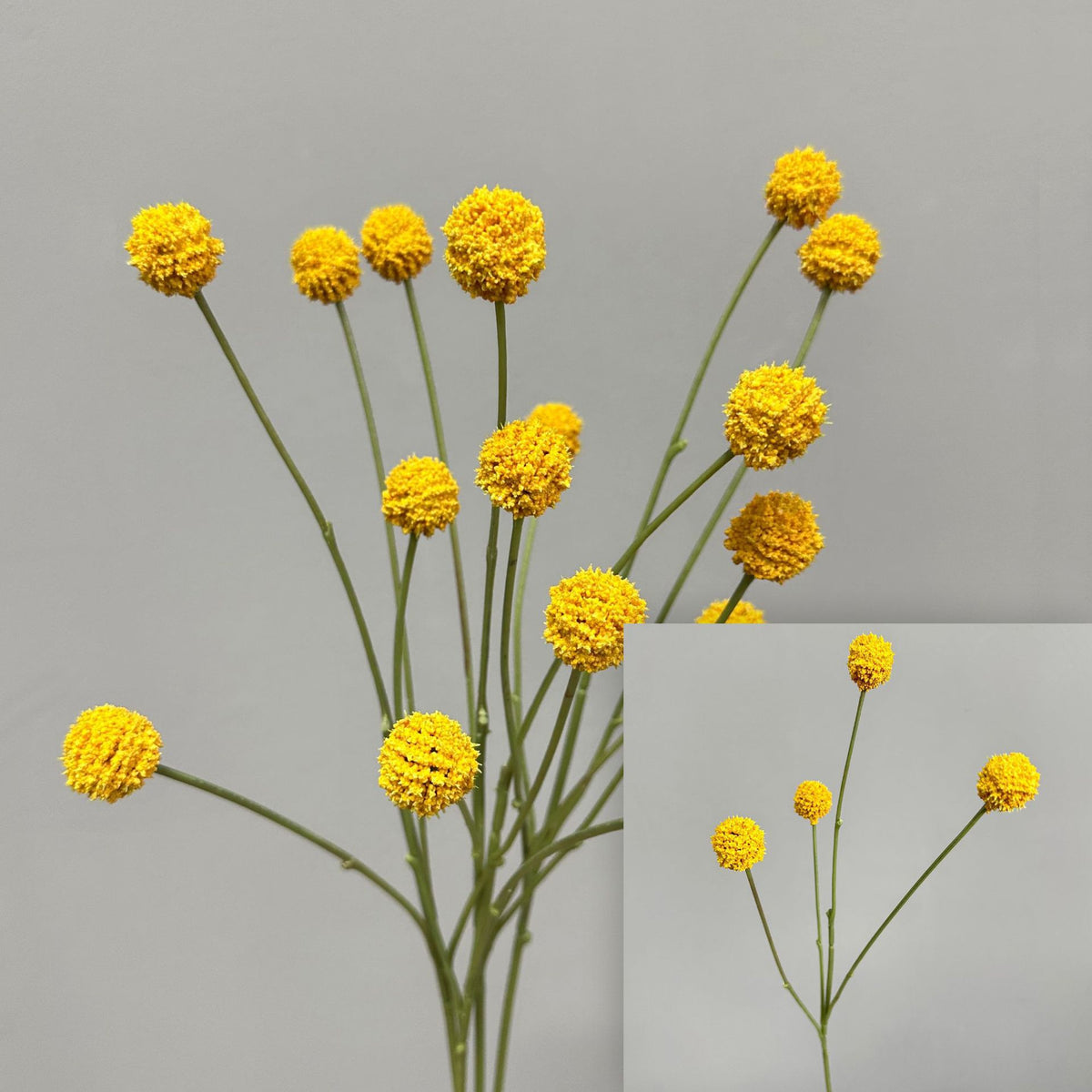 Kunstblume Craspedia (Goldkugel), Busch mit 4 Blütenköpfen, Kunststoff, für Hochzeit, Hotel und Wohnraum-Deko