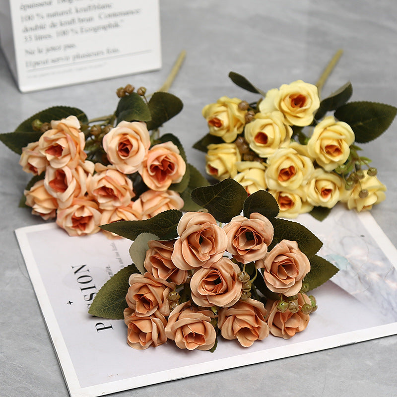Künstliche Rosen Bouquet, 10 Blüten, 30 cm Höhe, Seidenstoff für Hochzeiten und Innendekoration
