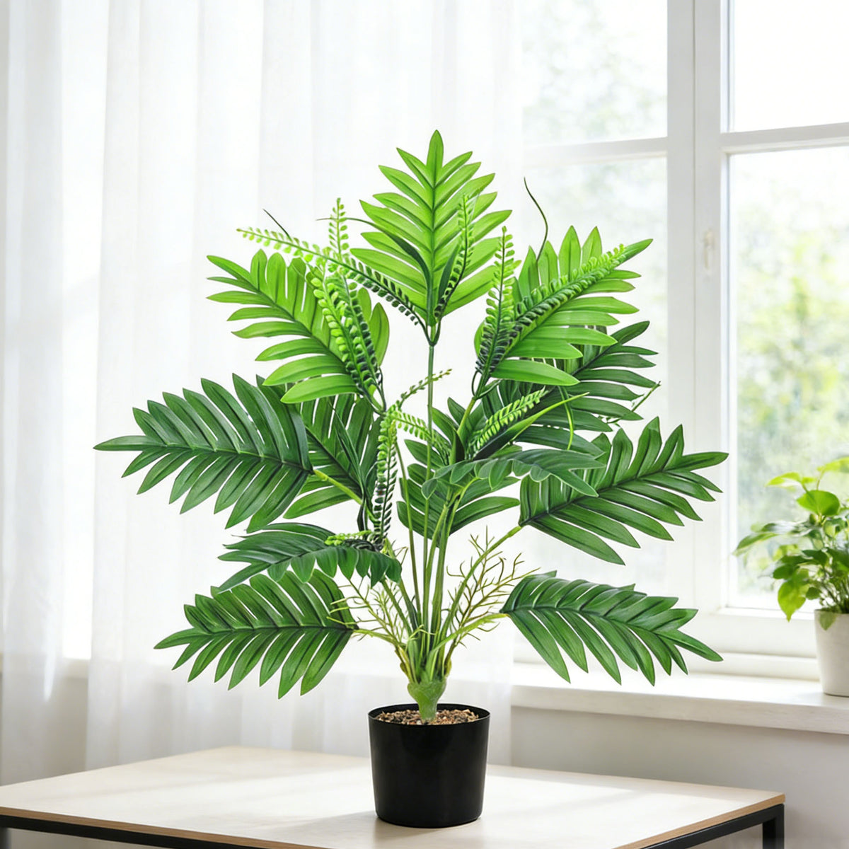 Künstliche Areca-Palme & Bananenblatt, 53 cm hoch, moderne Zimmerpflanze für Wohnzimmer, Büro & Gewerbe