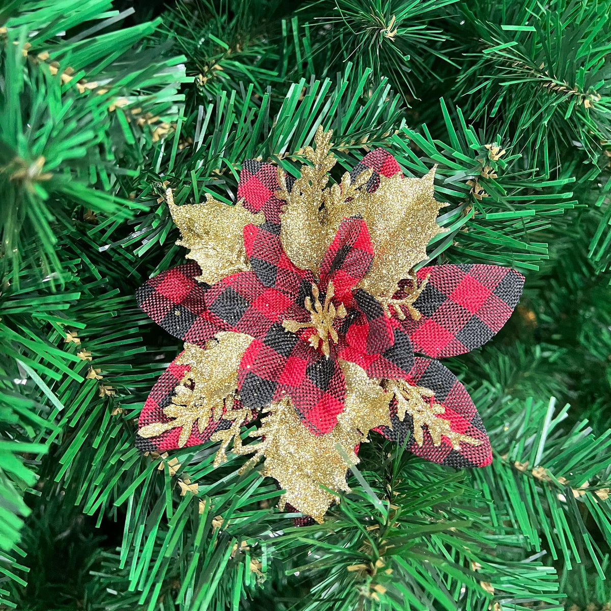 14 cm künstliche Weihnachtsblume, lose Blüte, Kunststoff, rot/silber, Festtagsdekoration, für Floristik & Eventgestaltung