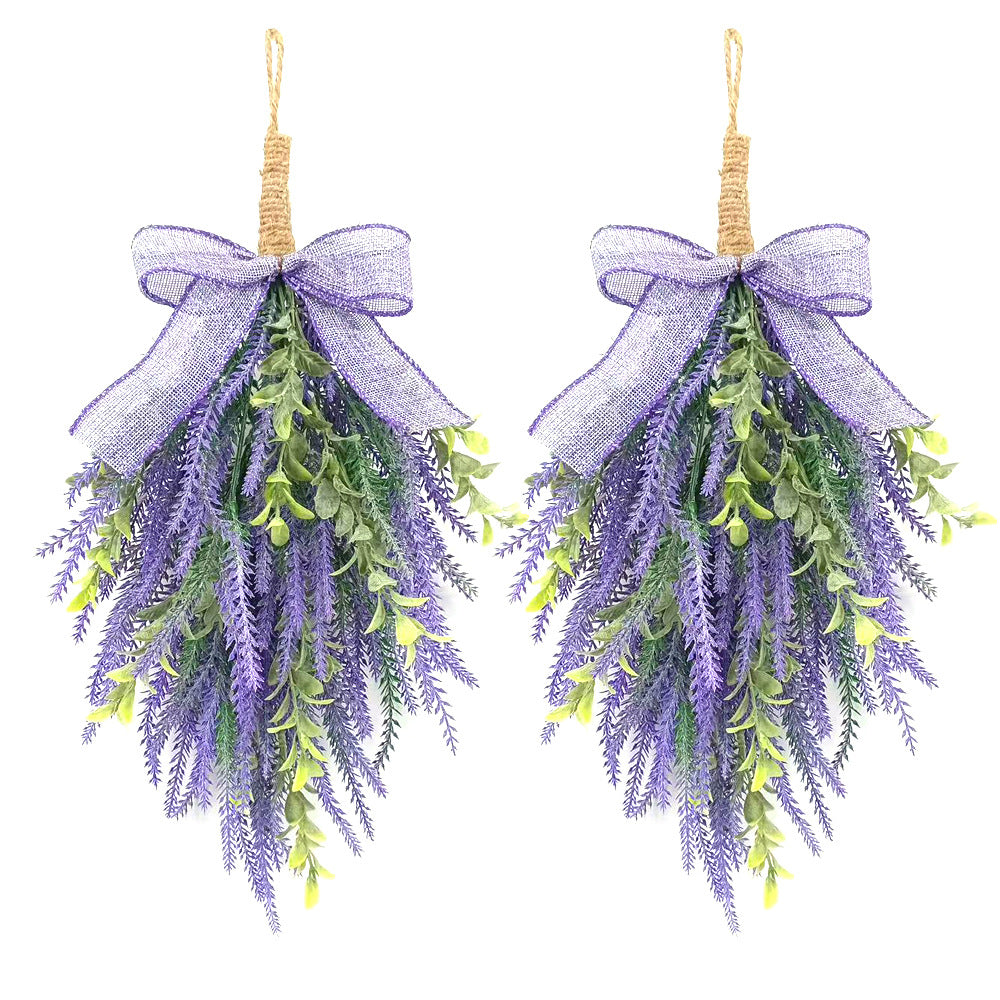 Künstlicher Lavendel mit Schleife, Wandbehang für Tür, Kunststoff (PE/PVC), Kunstblumen in Lila, für Zuhause, Schaufenster und Hotel