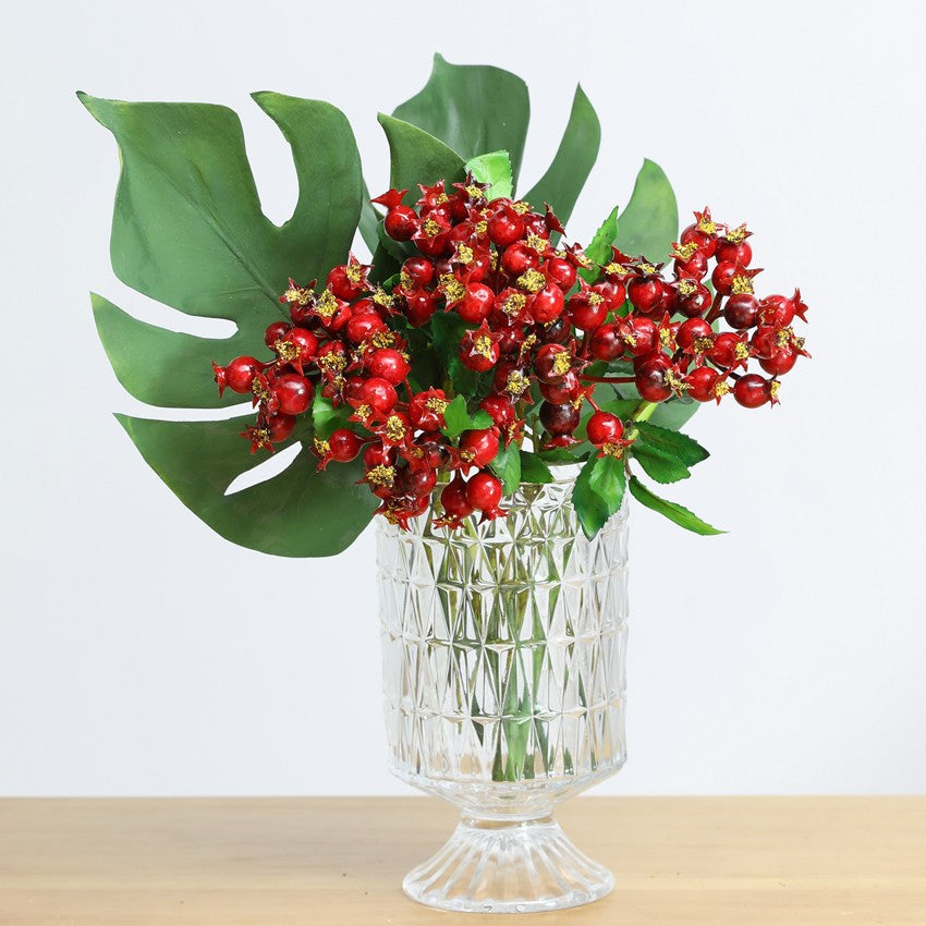 Künstliche Granatapfel-Fruchtdekoration, 25 cm, 14 Blüten, Plastik, für Innen- und Außenbereich