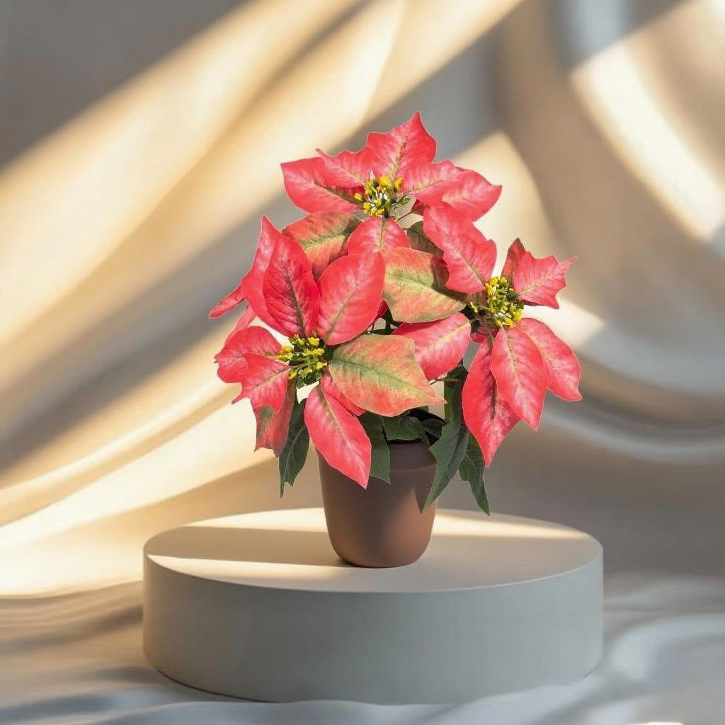Künstliche Weihnachtsstern-Pflanze, 5 Blüten, 30 cm hoch, aus Kunststoff, für Innen- und Außendekoration