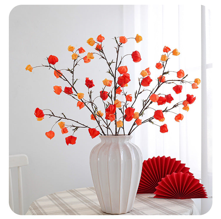 Künstliche Laternenblumen, 100 cm, Seidenstoff, orange-rot, für Hochzeiten, Wohnungen, Büros, Einzelhandel