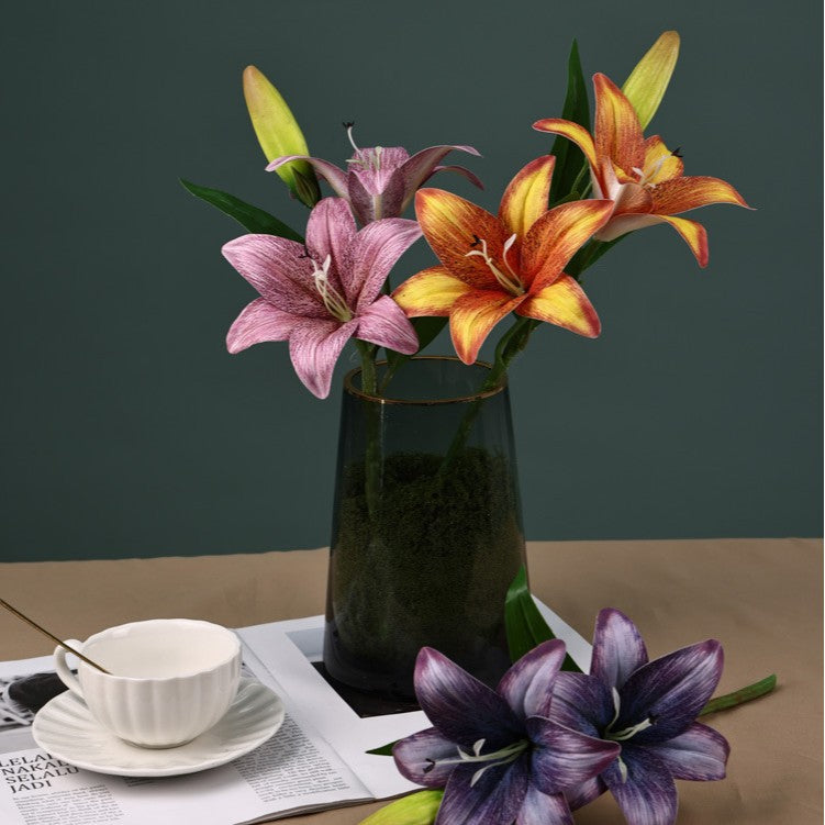 Einzelstiel mit 3 Lilienblüten, 41 cm, Kunststoff, für Hochzeiten, Wohn- und Gewerberäume