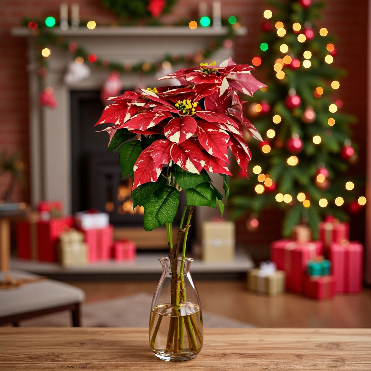 Künstliche Poinsettie, 52 cm hoch, 23 cm Blütendurchmesser, für Hochzeiten und Innenräume
