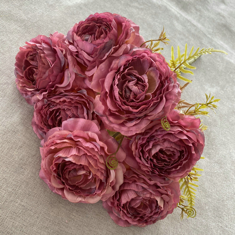 Künstliche Pfingstrosen-Strauß, 40 cm hoch mit 7 Blüten, aus Seidenstoff für Hochzeiten und Innendekoration