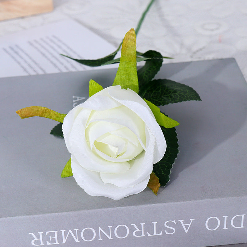 Künstliche Schneeberg-Rose, Einzelstiel mit 1 Blüte, biegbarer Stiel aus Stoff und Draht, für Hochzeit, Hotel und Zuhause