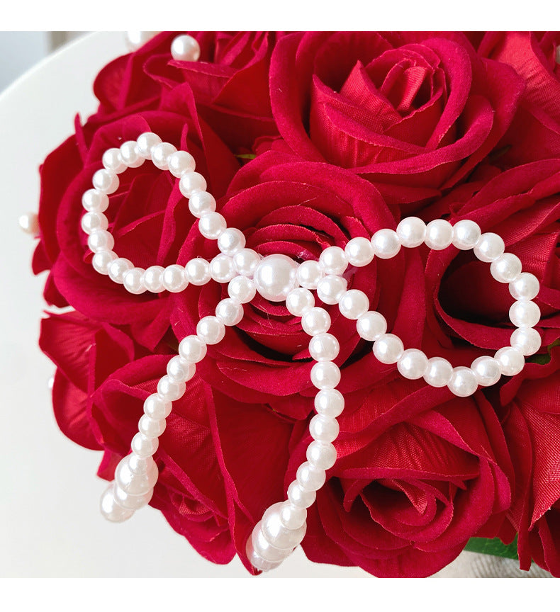 Hochzeits-Brautstrauß künstliche Rosen, 18 Blüten, 30 cm hoch, Seidenblumen für Innen- und Außenbereich