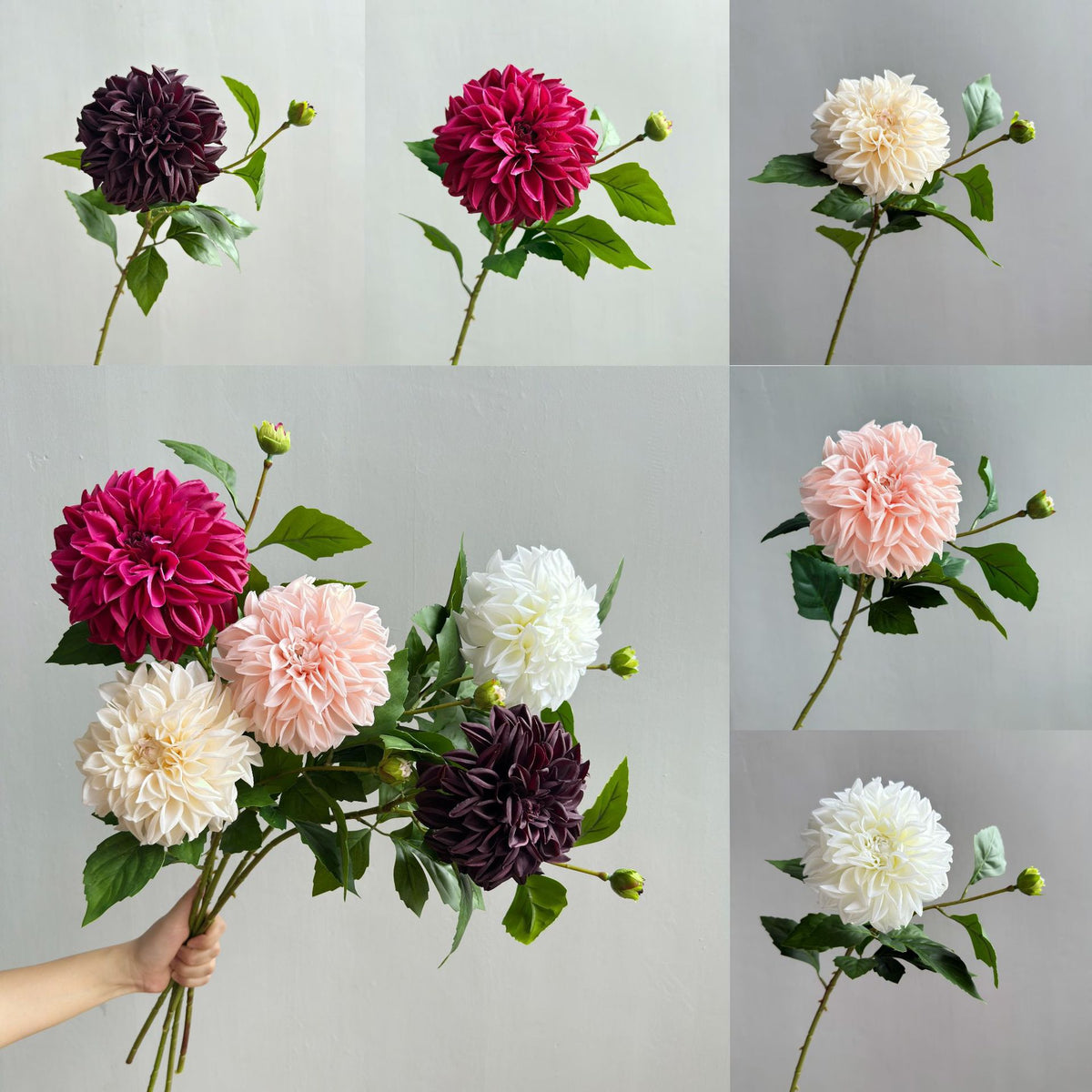 Künstliche Dahlien & Gänseblümchen, 66 cm hoch, 2 Blütenköpfe à 14 cm, aus seidenartigem Polyesterstoff, für Innendekoration