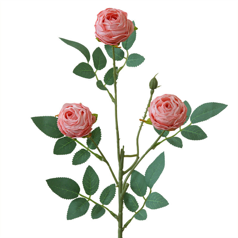 Künstliche Rose, 3 Blüten pro Stiel, 57 cm, Seidenblume, moderne Deko für Wohnzimmer, Tisch, Hochzeit, Innenbereich, 6 Farben