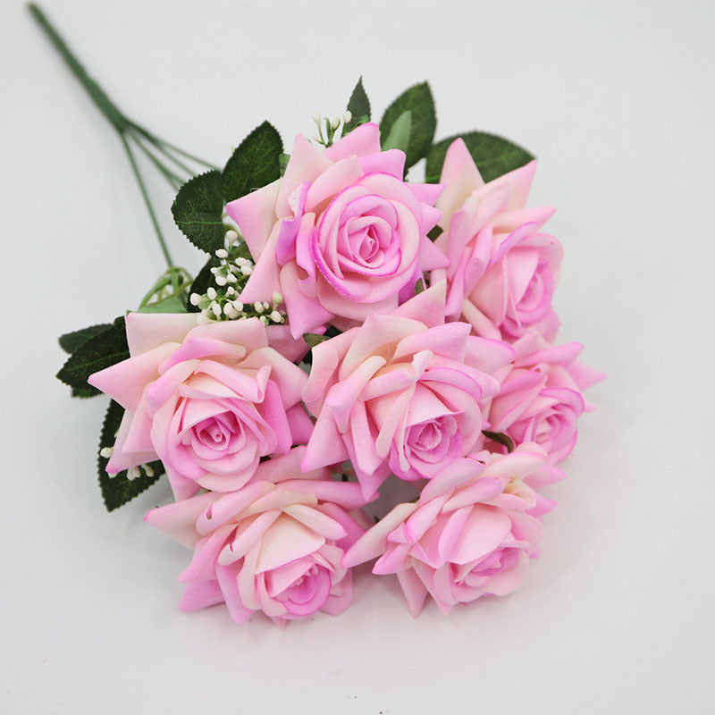 Künstliche Rosenblüten-Busch, 7 Blüten, 38 cm hoch, Seidenstoff, für Hochzeit, Dekoration, Innenraum
