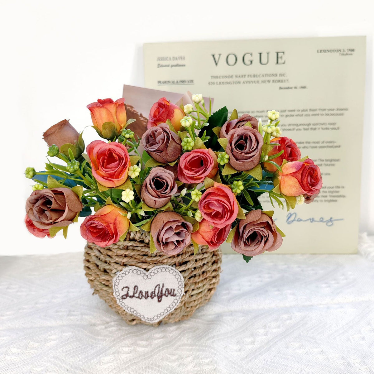 Künstliche Rosenstrauß mit 10 Blüten, 30 cm, moderne Deko für Zuhause