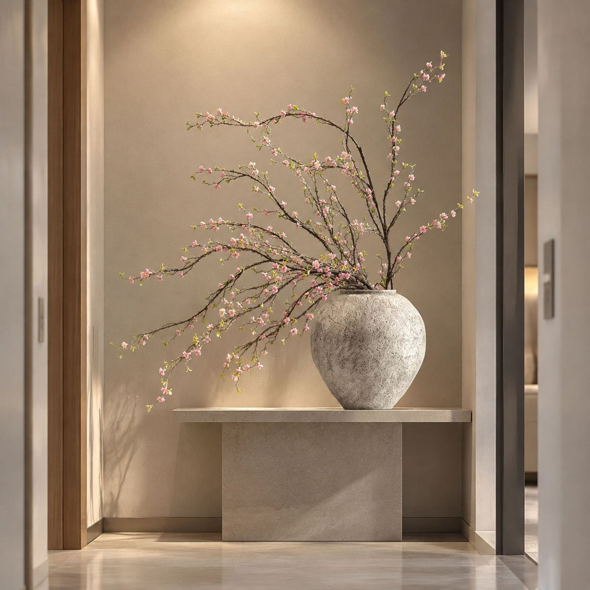 Kunstzweig Wildblumen, Einzelstiel mit 30 Blütenköpfen, Stoffblüten in Seidenoptik, biegbar, für hohe Vasen, Wohnen & Schaufenster