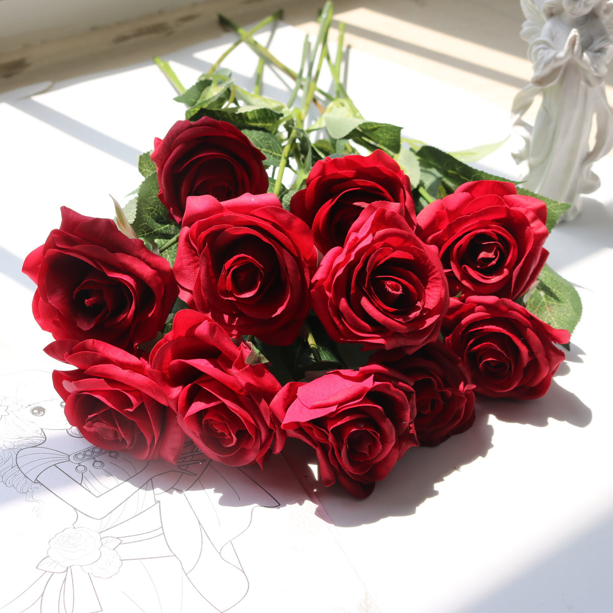 Künstliche Rosenblüten Bouquet aus Seidenstoff, 10 Stück, 43 cm, für Hochzeit, Dekoration, Innenraum