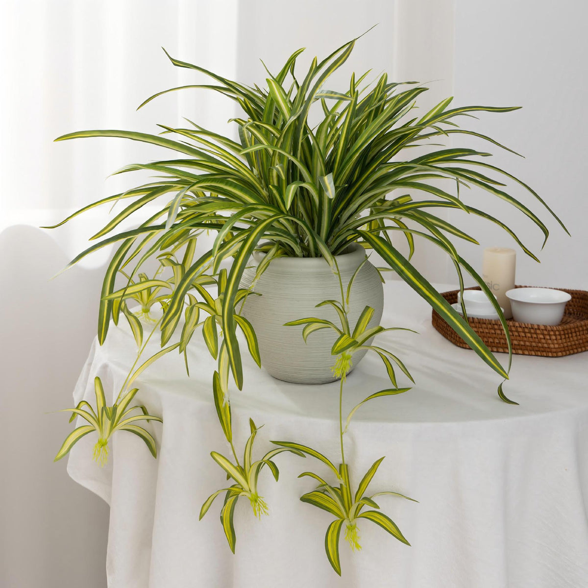 Künstliche Hängepflanze, Grünlilie, 65 cm Höhe, 40 flexible Stiele, für Wohnung, Büro und Events