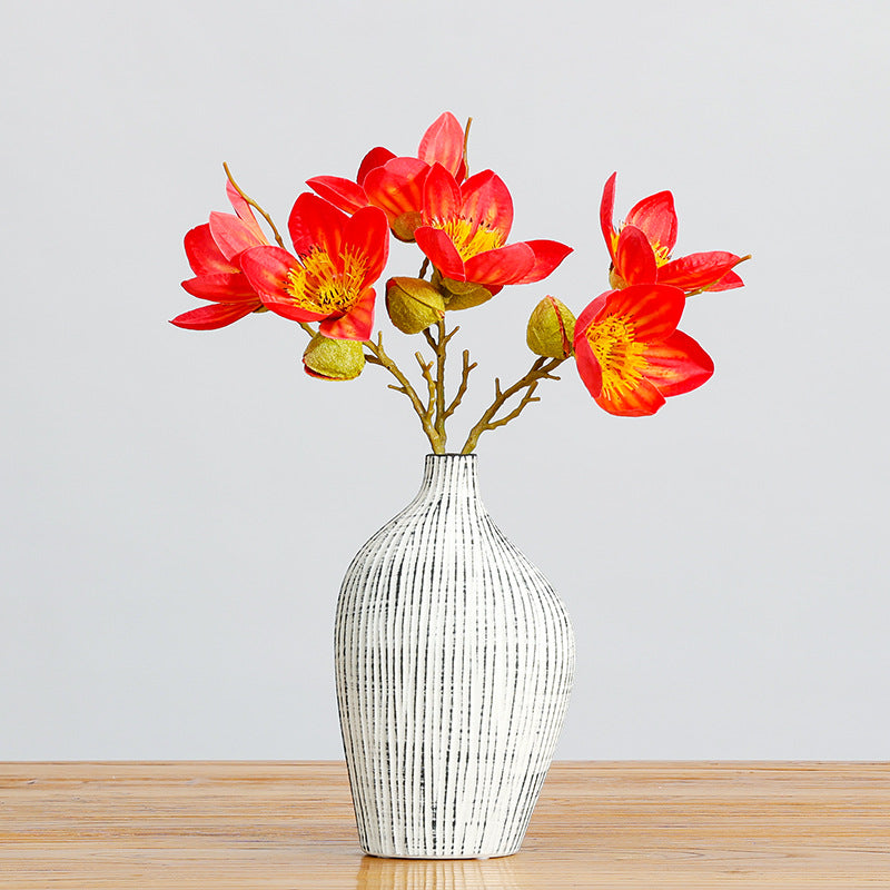 Künstliche Kapokblüte, einzelner Stiel mit 4 Blüten, 42 cm Höhe, aus Seidenstoff, für Innendekoration