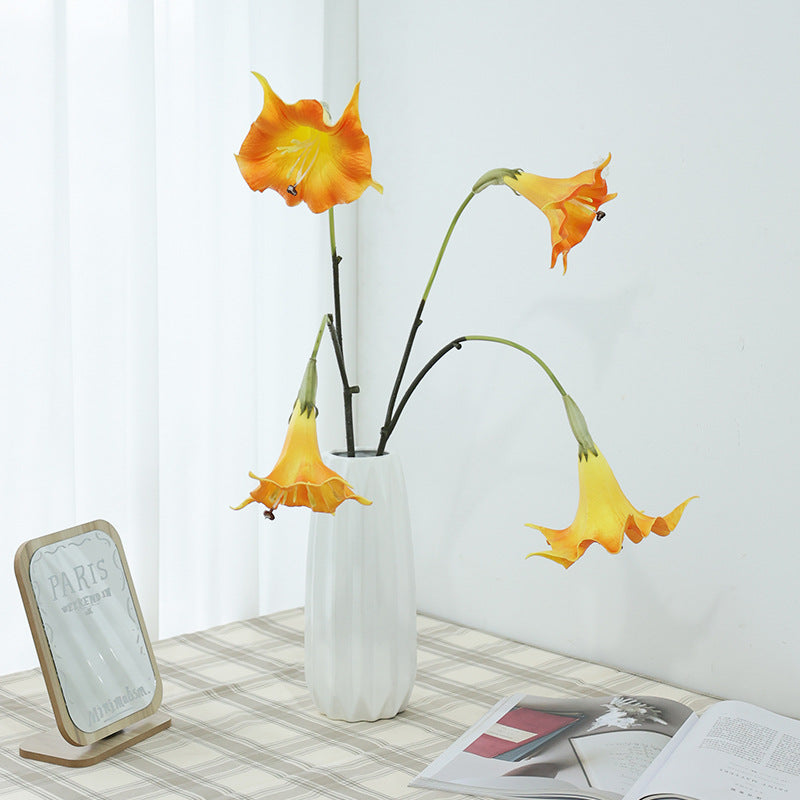 Künstliche Engelstrompete, 1 Stiel mit 2 Blüten, PU-Material, 78 cm Höhe, 18 cm Blütendurchmesser, für Hochzeiten, Outdoor & Innenraum