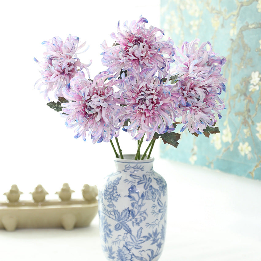 Künstliche Pfingstrosen-Chrysantheme, Einzelstiel mit 1 Blütenkopf, Kunstseide-Stoff, Stiel biegbar, für Hochzeit, Deko und Schaufenster