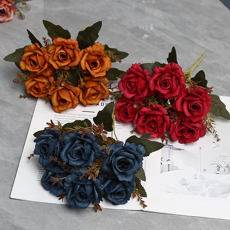 Künstliche Rosenstrauß mit 6 Blüten, 30 cm hoch, aus Seidenstoff, für Hochzeiten, Innendekoration und Gewerberäume
